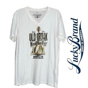 Lucky Brand (EUC) 100% Cotton Short Sleeve V neck Tee, Made In The USA,  Large